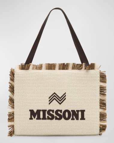 Missoni Medium Fringe Logo Straw Tote Bag