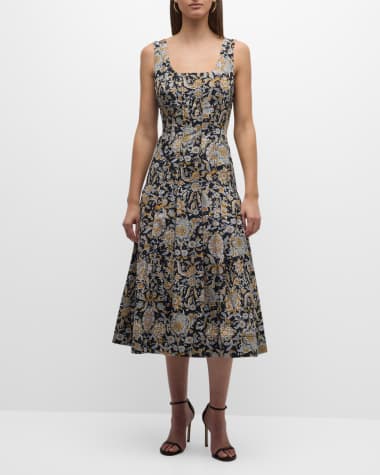 Veronica Beard Jolie Printed A-Line Midi Dress