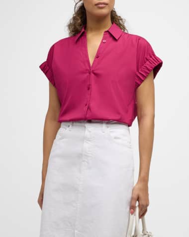 Dahlia Pink Silk Linen Raglan Sleeve Blouse - Women's Evening Shirts