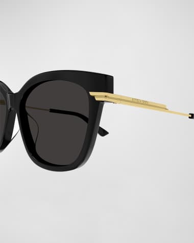 Bottega Veneta Engraved Logo Acetate & Metal Cat-Eye Sunglasses