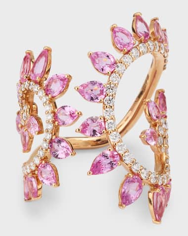 Gismondi 1754 18k Yellow Gold Pink Sapphire and Diamond Double Spiral Ring, Size 6.5