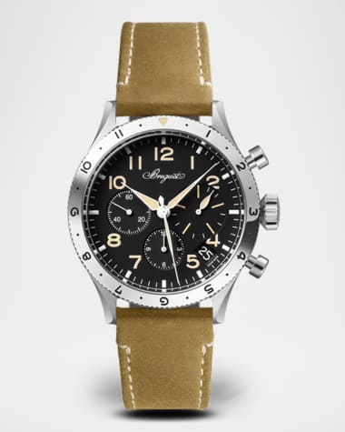 Breguet Stainless Steel Type XX 42mm Chronograph Watch with Brown Strap
