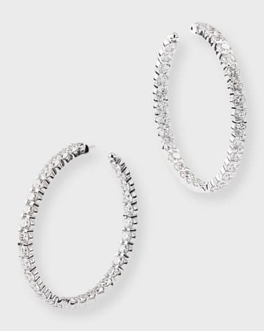 Memoire 18K White Gold Round Diamond Hoop Earrings, 35mm, 5.0tcw