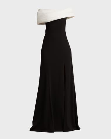 Tadashi Shoji Off-Shoulder A-Line Crepe & Taffeta Gown