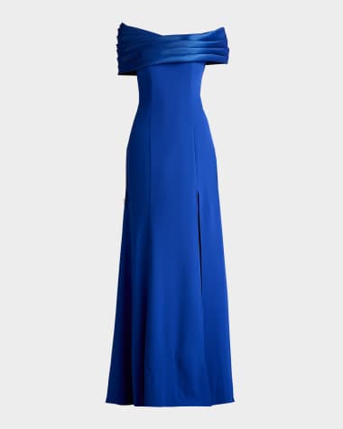 Tadashi Shoji Off-Shoulder A-Line Crepe & Taffeta Gown
