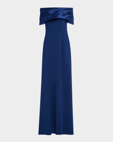 Tadashi Shoji Off-Shoulder A-Line Crepe & Taffeta Gown