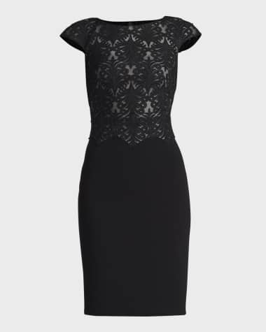 Tadashi Shoji Cap-Sleeve Bodycon Crepe & Lace Midi Dress