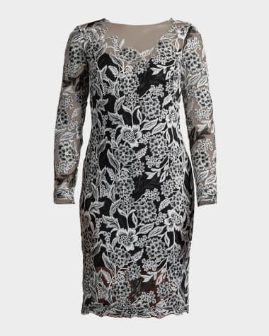 Tadashi Shoji Floral-Embroidered Illusion Midi Dress