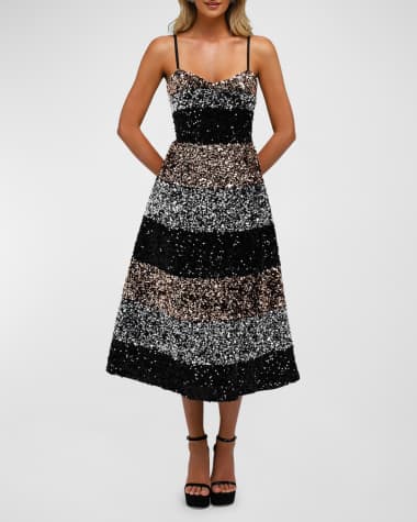 HELSI Jackie Sleeveless Striped Sequin Midi Dress