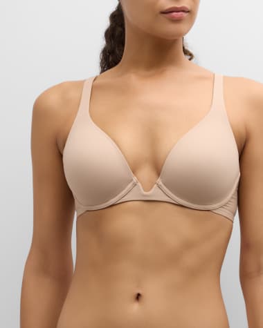 Unlined Underwire Plunge Bra with Two-Tone Lace and Mesh - Déesse