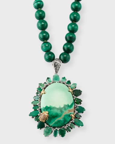 Stephen Dweck Chrysoprase Emerald and Malachite Bead Pendant Necklace