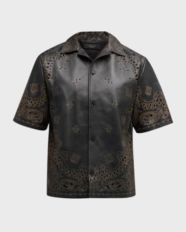 Amiri Men's Leather Laser-Cut Bandana Camp Shirt