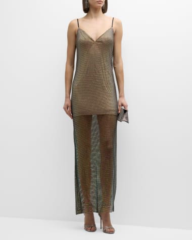 Liv Foster Sleeveless Rhinestone Net Column Gown