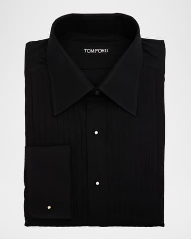 black designer dress shirt Textured Cotton Spread Collar Dress Shirt- Black main image 1