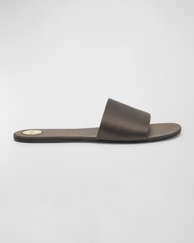 Saint Laurent Carlyle Satin Flat Slide Sandals