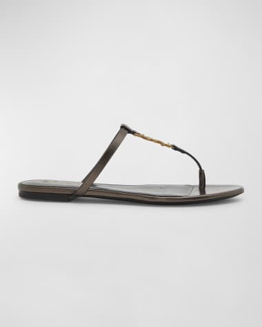 Saint Laurent Cassandra Leather YSL Thong Sandals