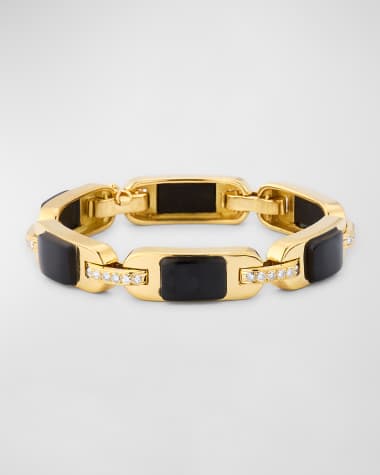 NM Estate Estate 18K Gold, Onyx and Diamond Station Bracelet
