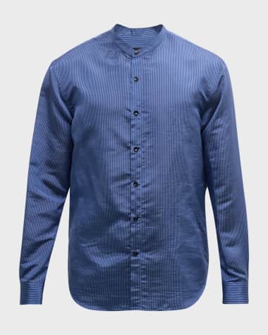 Giorgio Armani Men's Striped Band-Collar Sport Shirt