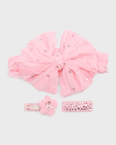 Bari Lynn Girl's Embellished Floppy Bow and Clip Set