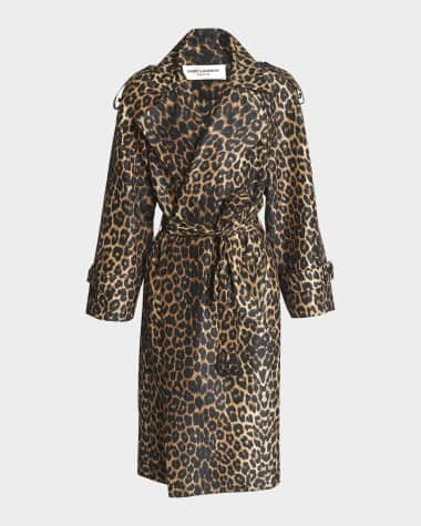 Saint Laurent Men's Taffeta Leopard Trench Coat