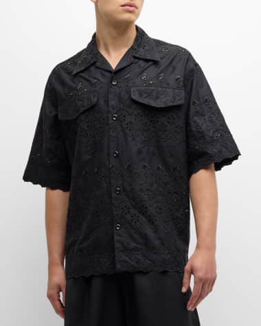 Simone Rocha Men's Broderie Anglaise Relaxed Camp Shirt