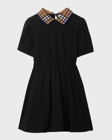 Burberry Girl's Alesea Check Rib-Collar Polo Dress, Size 3-12