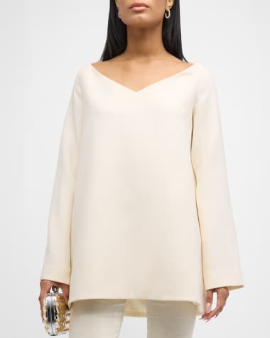 Brandon Maxwell Zayna Off-The-Shoulder Long-Sleeve Mini Dress