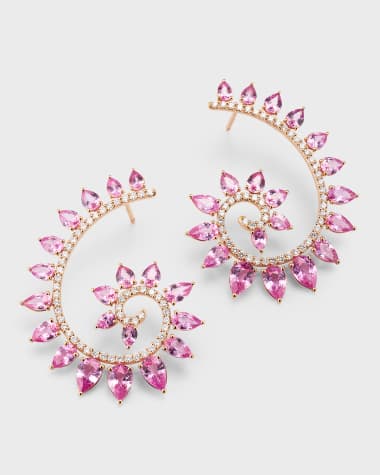 Gismondi 1754 18k Yellow Gold Pink Sapphire and Diamond Spiral Earrings