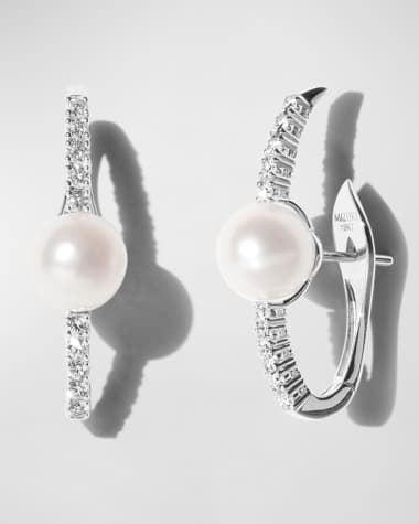 Mizuki 18K White Gold Akoya Pearl & Diamond Earrings