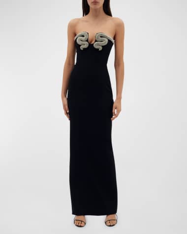 Rachel Gilbert Lukas Crystal-Snake Strapless Column Gown