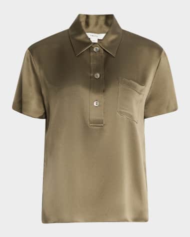 Vince Silk Charmeuse Short-Sleeve Polo Shirt