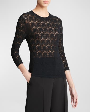 Vince Fine Lace 3/4-Sleeve Crewneck Top