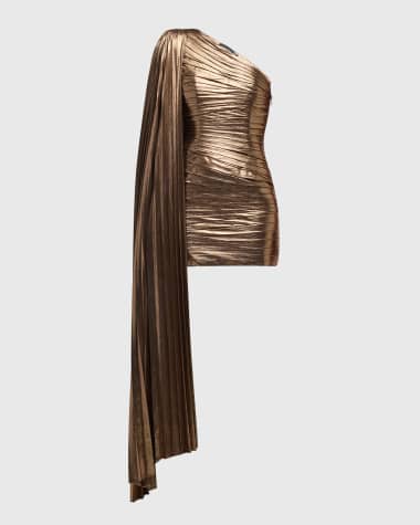 Retrofete Karena Shoulder-Drape Metallic Mini Dress