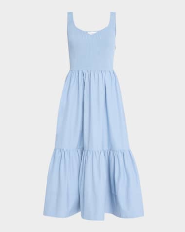 Tanya Taylor Josephina Sleeveless Rib and Poplin Midi Dress