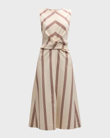 Tanya Taylor Theo Sleeveless Striped Crossover Midi Dress