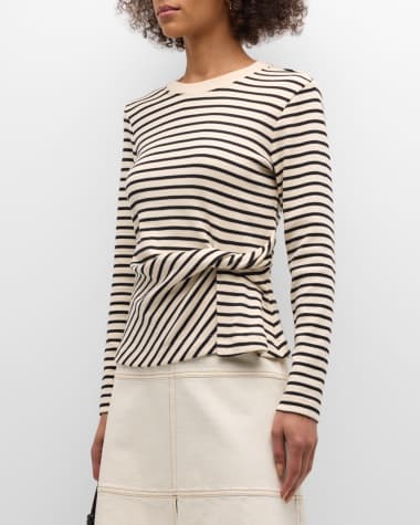 Tanya Taylor Carlita Twisted Stripe Organic Cotton Long-Sleeve Top