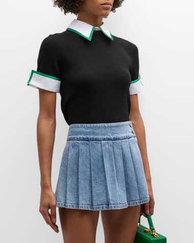 Alice + Olivia Aster Short-Sleeve Collared Pullover with Cuffs