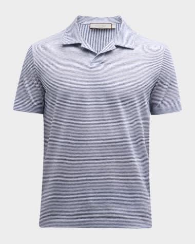 Canali Men's Cotton-Linen Stripe Polo Shirt