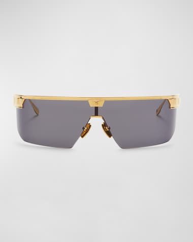 Balmain Major Half-Rimmed Titanium Shield Sunglasses