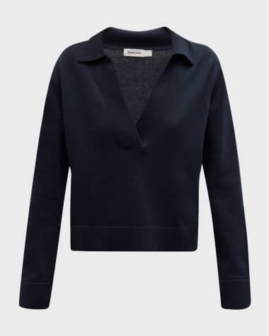 SIMKHAI Cashmere Cotton Long-Sleeve Polo Sweater