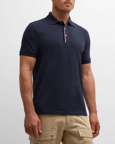Moncler Men's Polo Shirt with Striped Snap Placket