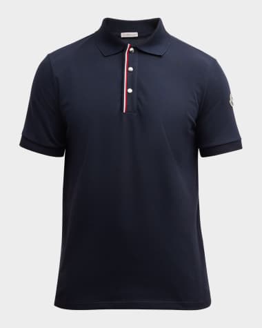 Moncler Men's Polo Shirt with Striped Snap Placket