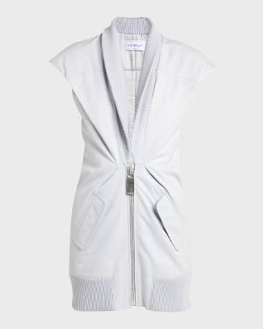 Off-White Cap-Sleeve Zip-Front Mini Puff Dress