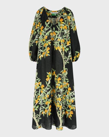 BERNADETTE Flower Printed Linen Maxi Dress