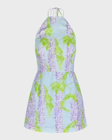 BERNADETTE Delilah Floral-Print Linen Backless Mini Dress