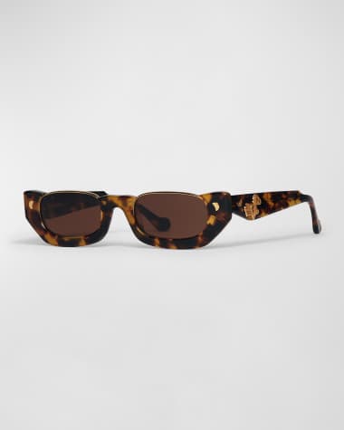 Nanushka Zorea Half-Rimmed Acetate Rectangle Sunglasses