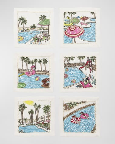Kim Seybert Pool Day Embroidered Cocktail Napkins, Set of 6