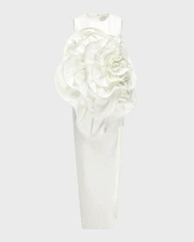 Huishan Zhang Aphrodite Flower Applique Sleeveless Column Dress