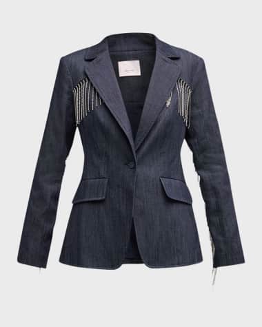 Cinq a Sept Sasha Rhinestone Fringe Denim Blazer