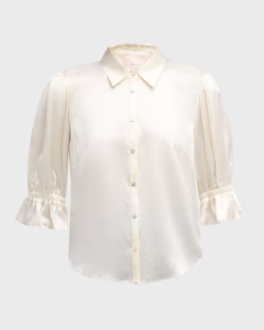 Cinq a Sept Fiona Silk Satin Short-Sleeve Top